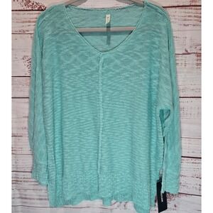 Dailylook MTS Aqua Blue V-Neck Open Knit Sweater New w/ tag! 1XL Semi Sheer Boho